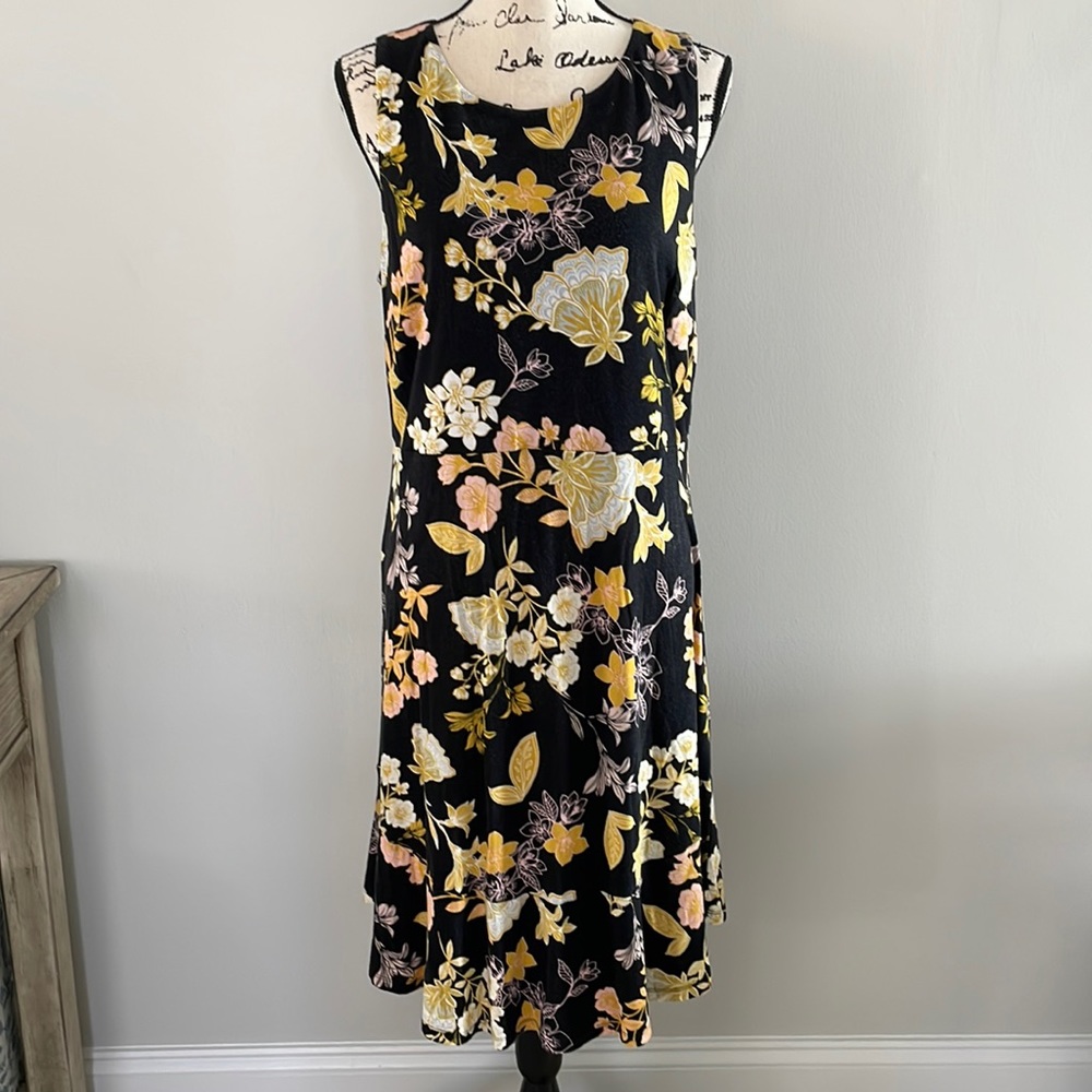 Black yellow floral shift LOFT Dress